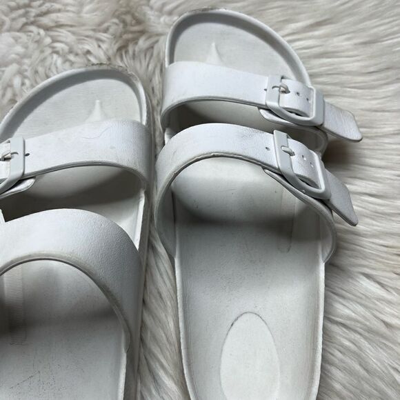 Double Buckle Strap Slide On Sandals White Size 7 - Picture 6 of 7